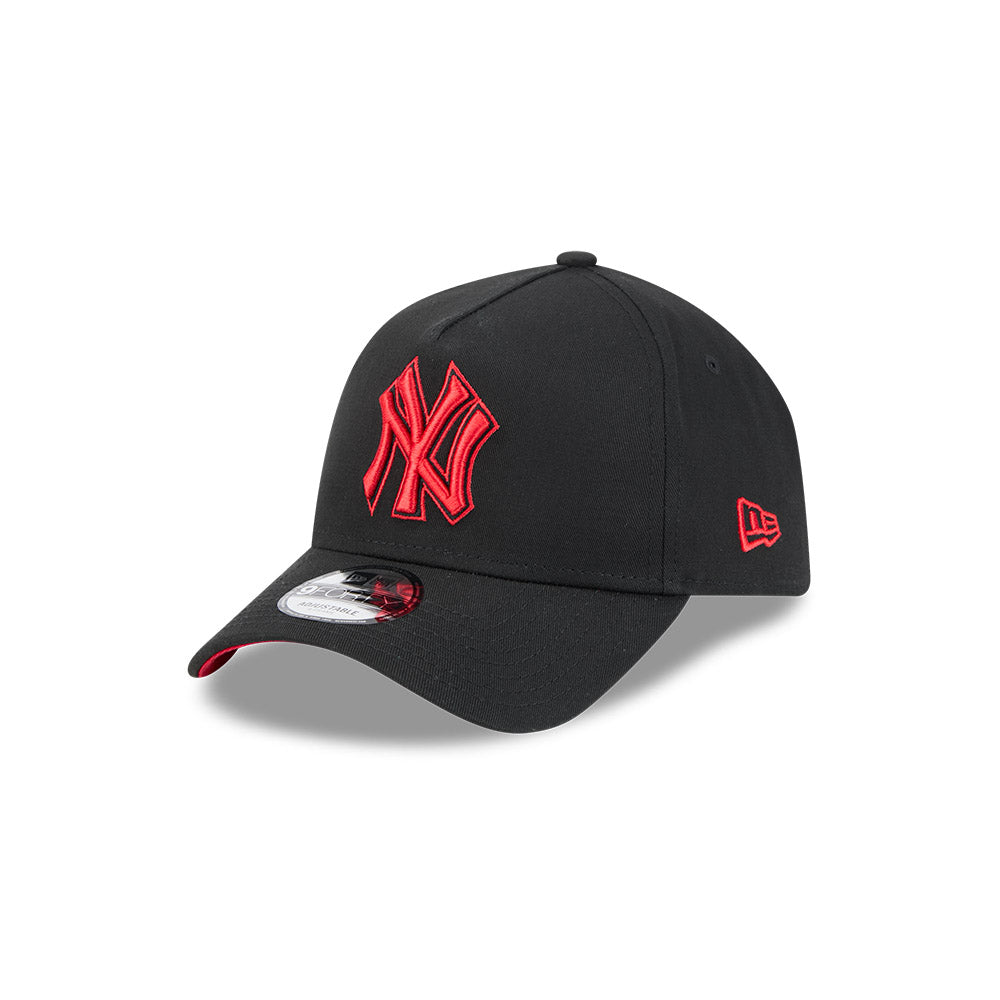 New York Yankees Hat - Black Scarlet Red 9Forty A-Frame MLB Snapback Cap - New Era